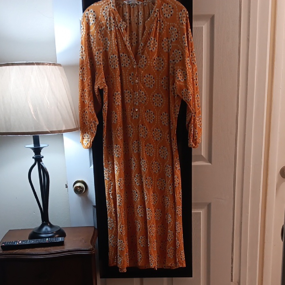 Zara Orange Floral Long Sleeve Dress